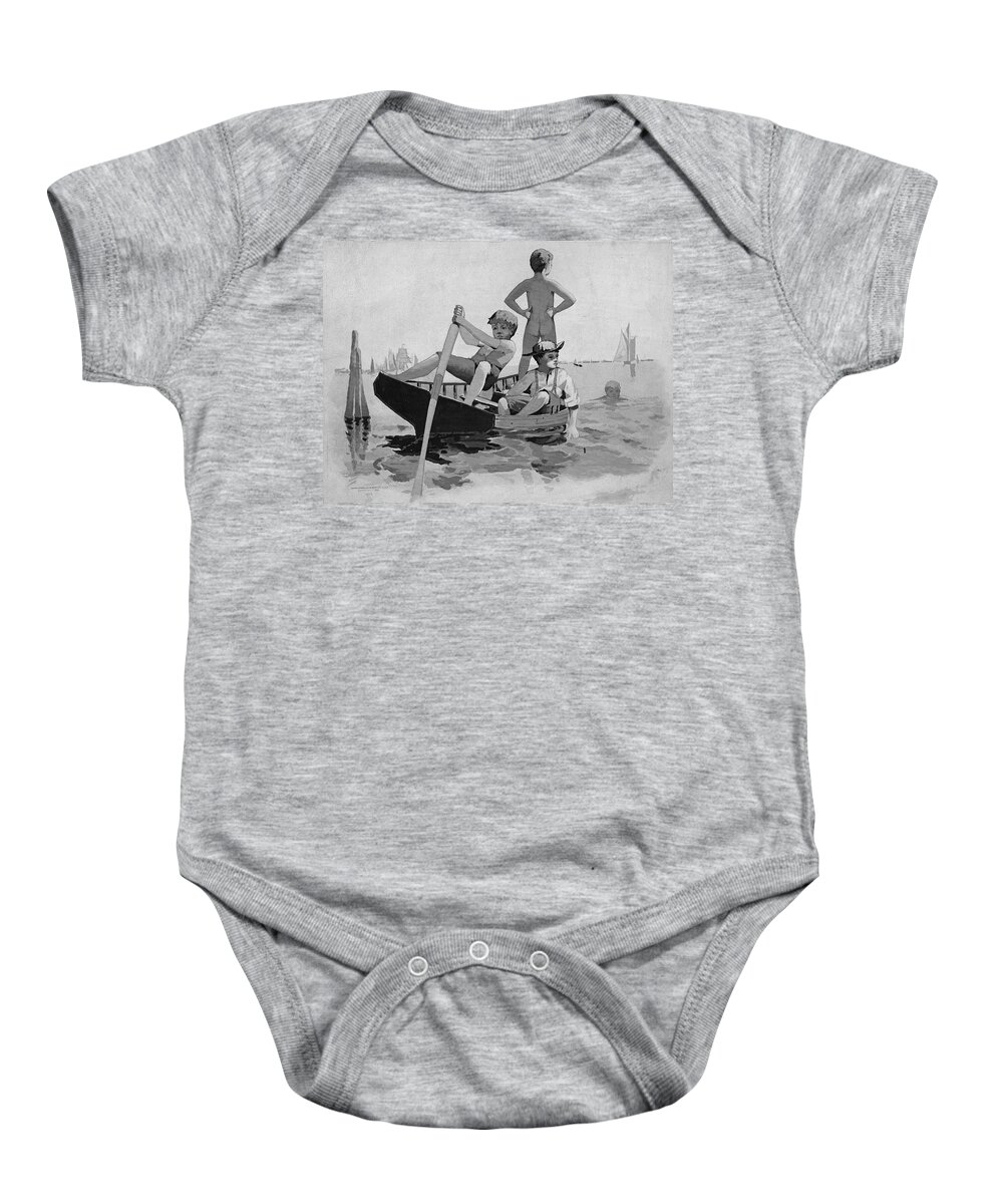 Winslow Homer Baby Onesie featuring the drawing Boys Swimming, Gloucester Harbor by Winslow Homer