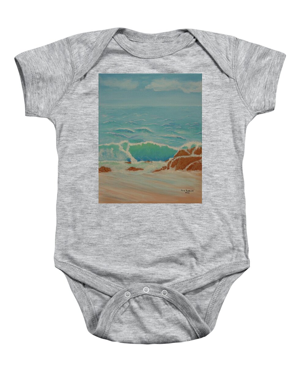 Seascape Baby Onesie featuring the painting Breakers by Terry Frederick
