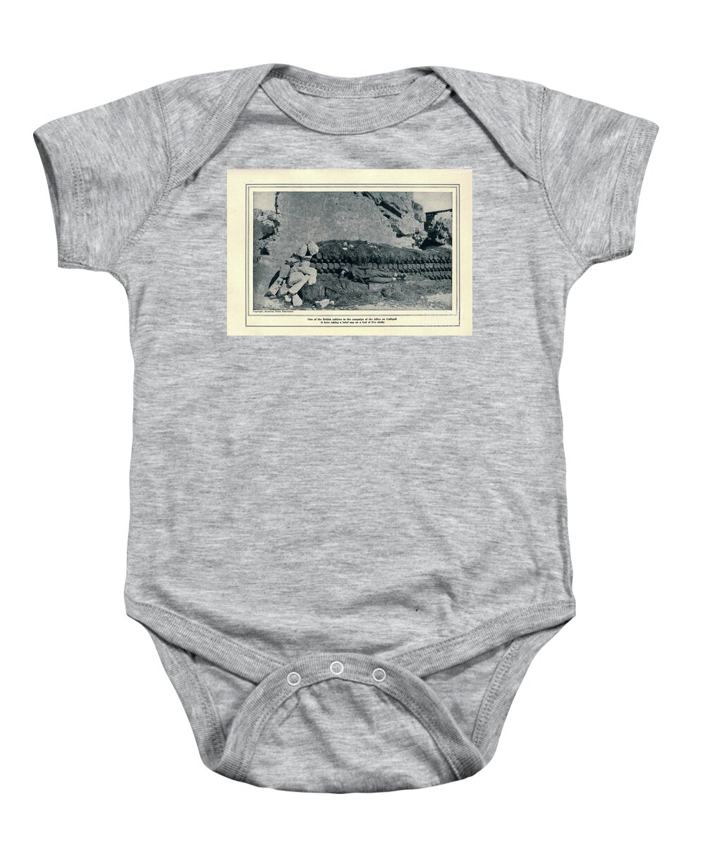 Dardanelles Baby Onesie featuring the photograph BRITISH SOLDIER IN GALLIPOLI RESTING ON LIVE SHELLS k5 by Historic Illustrations