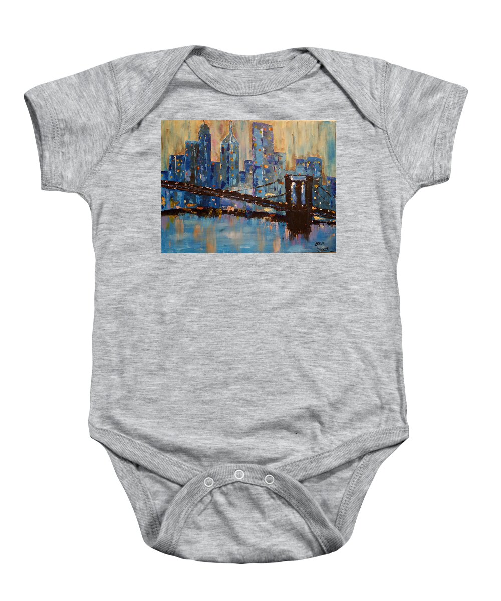 New York Baby Onesie featuring the painting Brooklyn Bridge by Brent Knippel