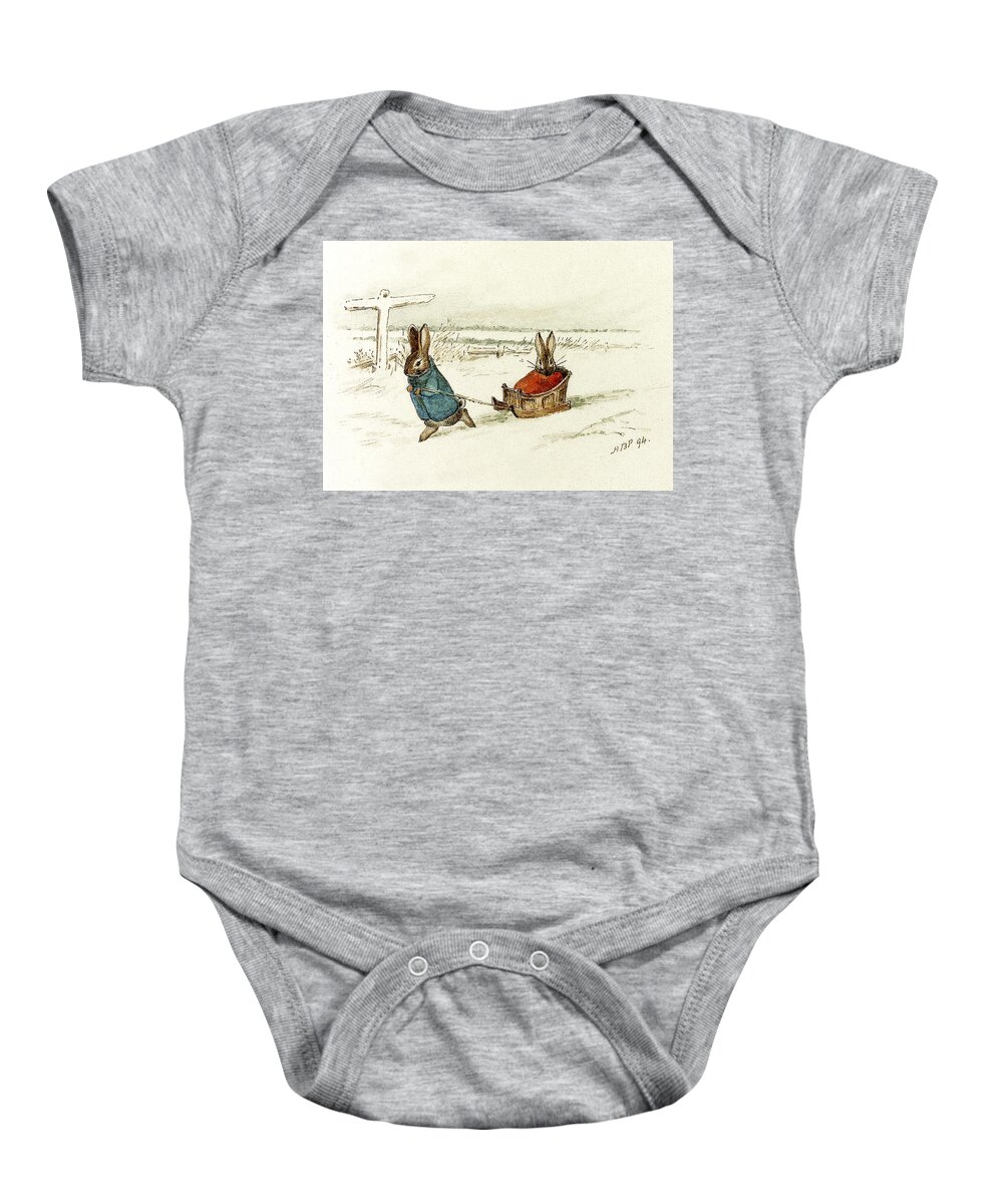 “beatrix Potter” Baby Onesie featuring the digital art Bunny Sleigh Ride by Beatrix Potter by Beatrix Potter