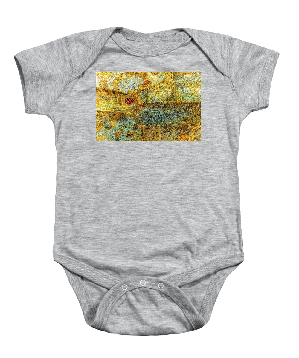 Yellow Baby Onesie featuring the photograph Burned Car Door Fractal by Liquid Eye