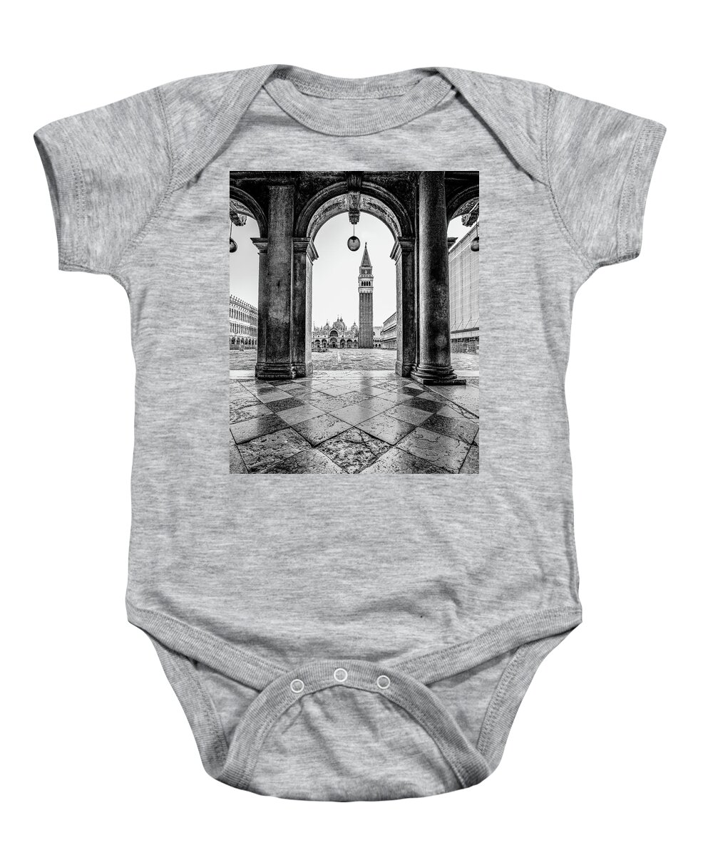 Italy Baby Onesie featuring the photograph BW Study - St. Marks Square by David Downs