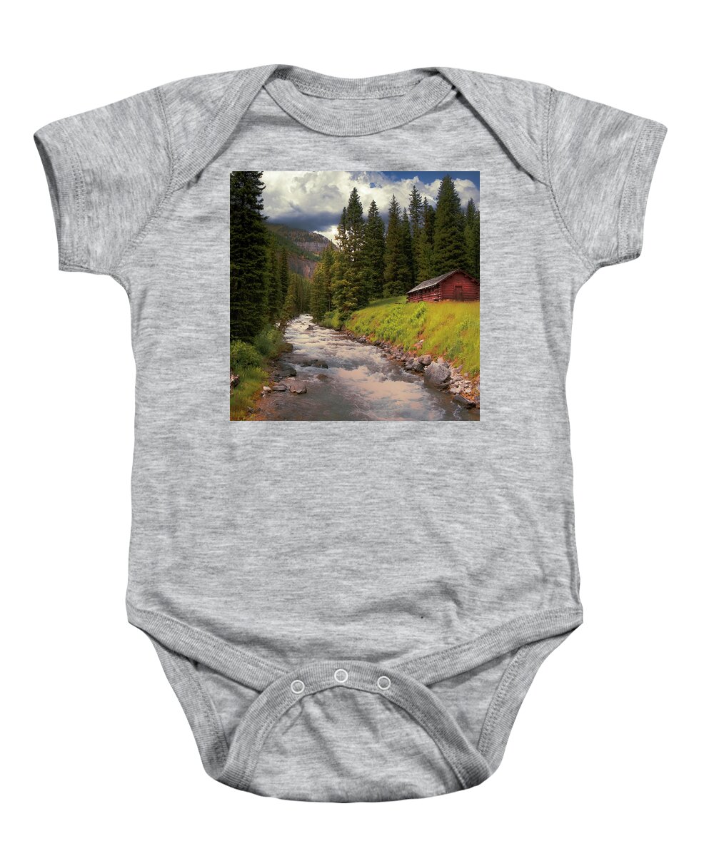Cabin Baby Onesie featuring the photograph Cabin In the Woods by Brian Venghous