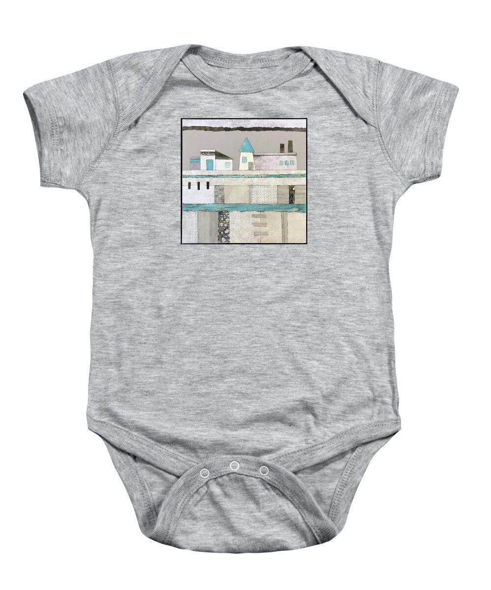 Collage Baby Onesie featuring the mixed media Calm Before the Storm by MaryJo Clark