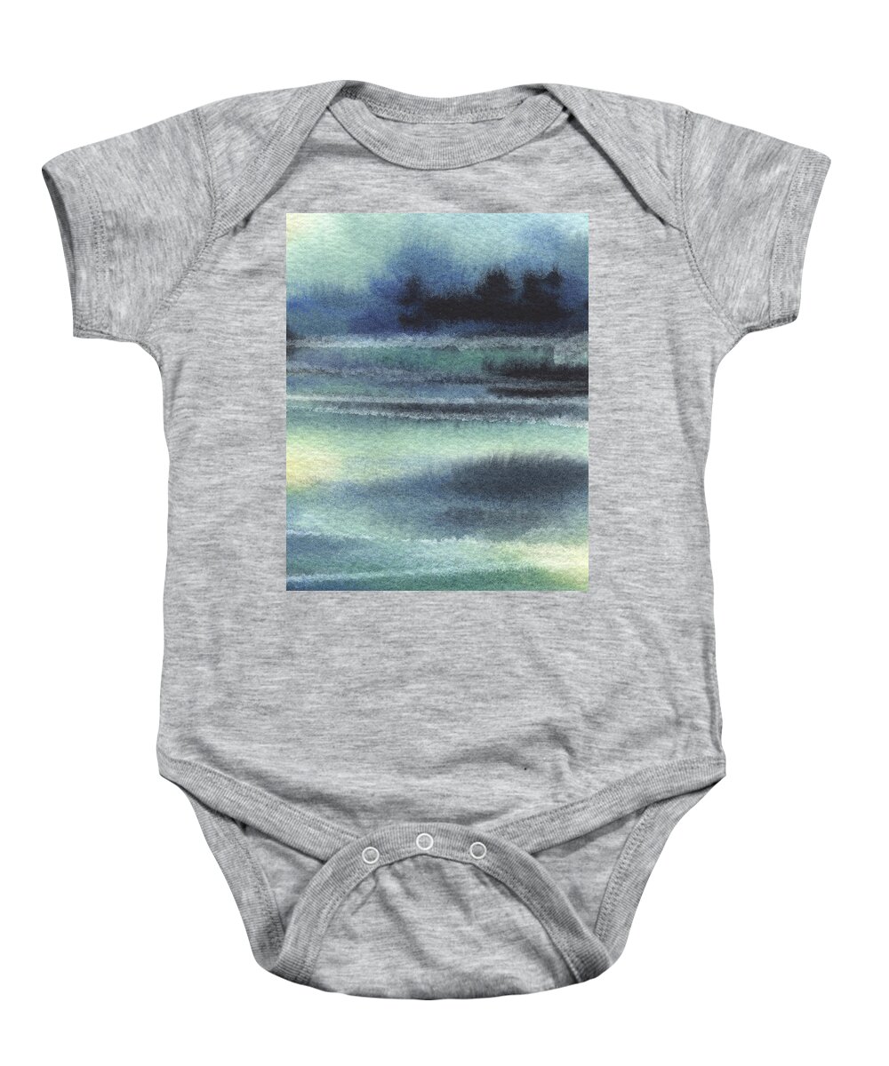 Calm Abstract Baby Onesie featuring the painting Calm Meditative Landscape Water Reflections Beach Art Contemporary Cool Watercolor Palette I  by Irina Sztukowski