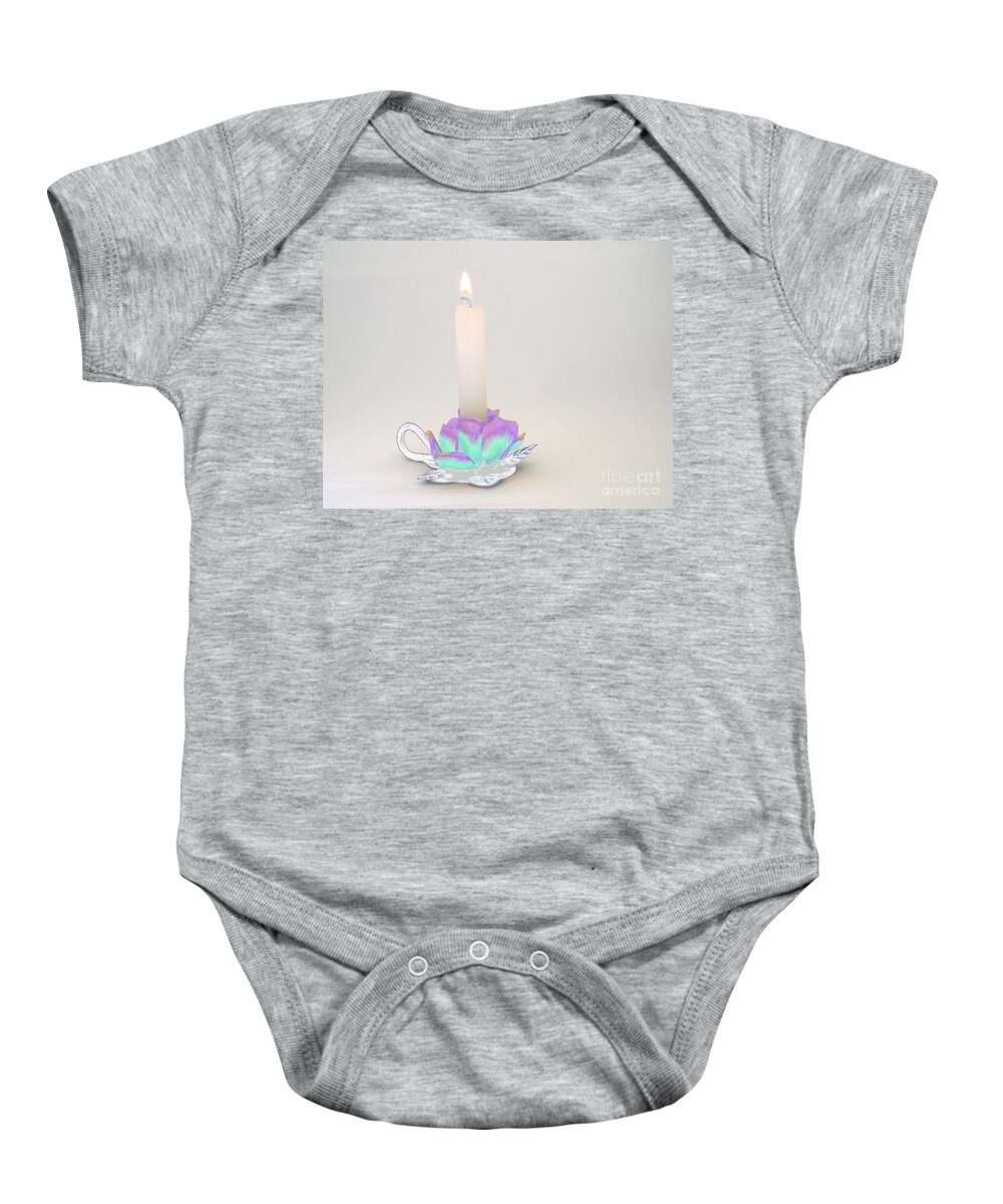 Candle Baby Onesie featuring the photograph Candle in Holder by Kae Cheatham