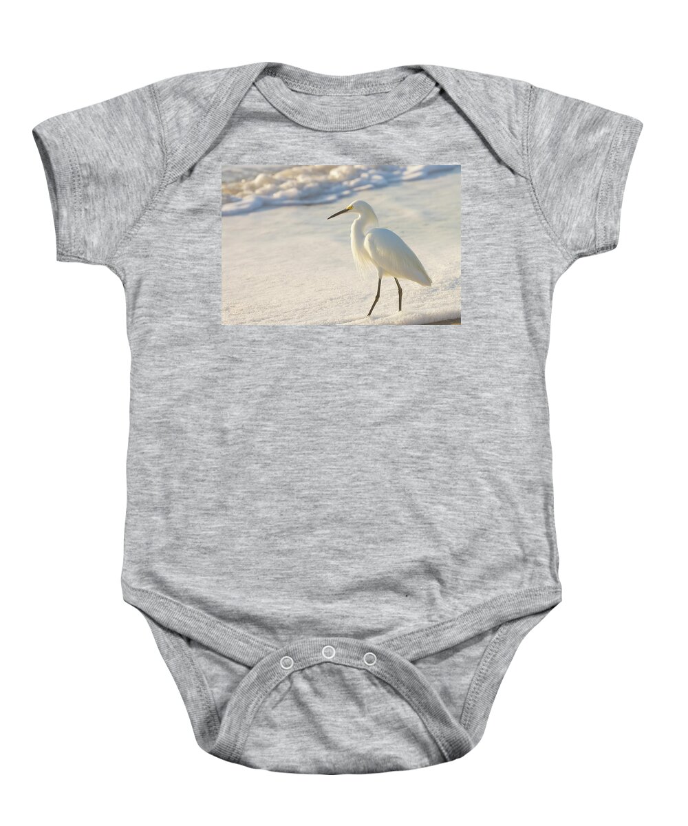 Egret Baby Onesie featuring the photograph Captivating Foam by RD Allen