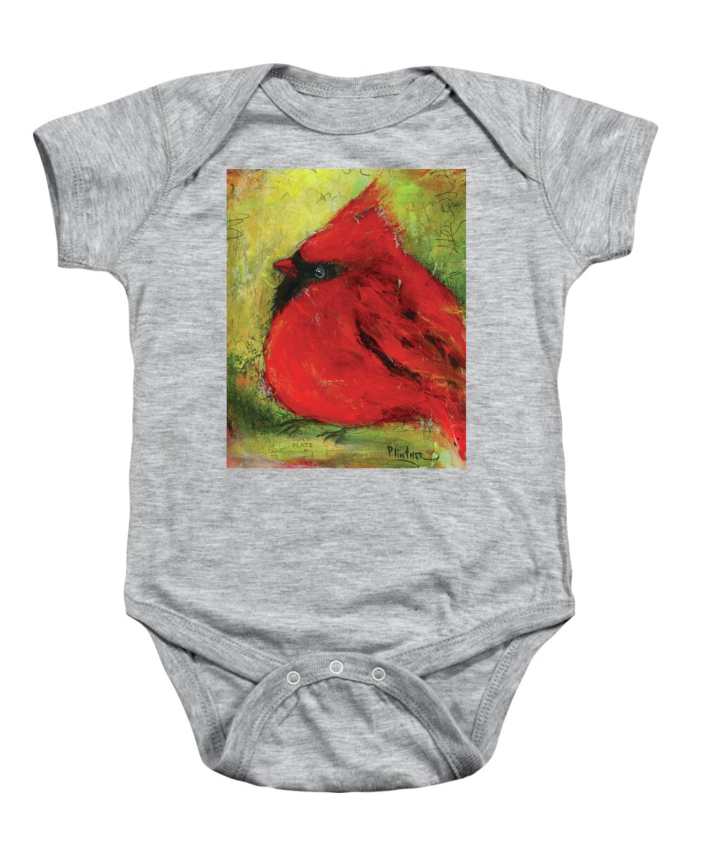 Cardinal Baby Onesie featuring the painting Cardinal by Patricia Lintner