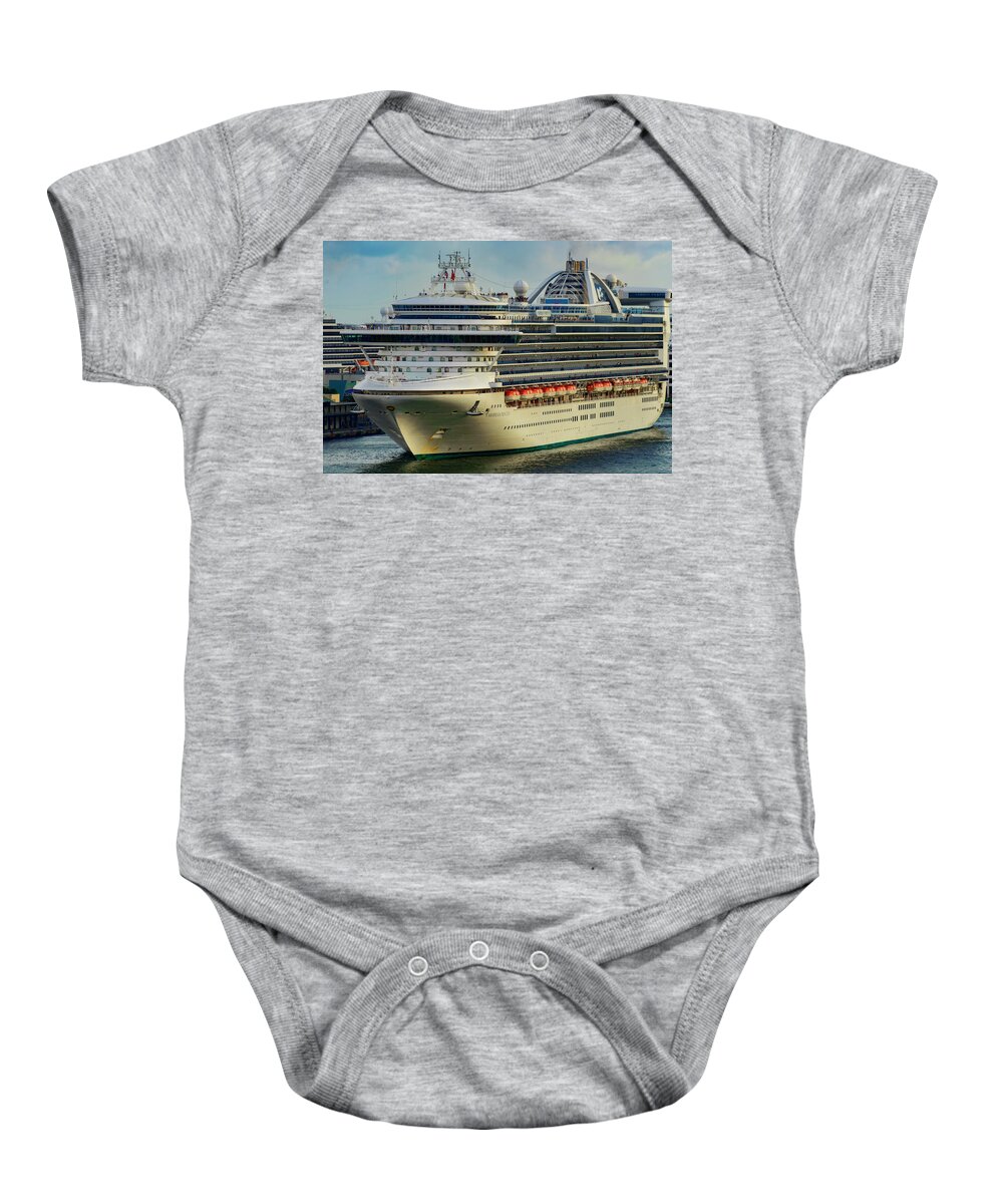 Cruise Ship; Travel; Water; Color; Skies; Lkandscape Baby Onesie featuring the photograph Caribbean Princess by AE Jones