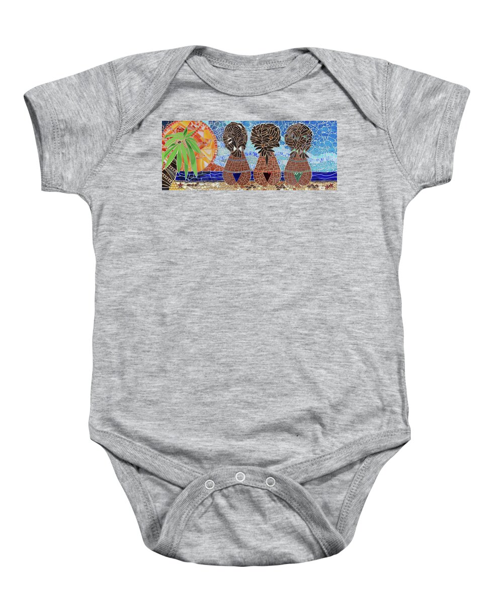 Caribbean Baby Onesie featuring the mixed media Caribbean Sunset mosaic by Adriana Zoon