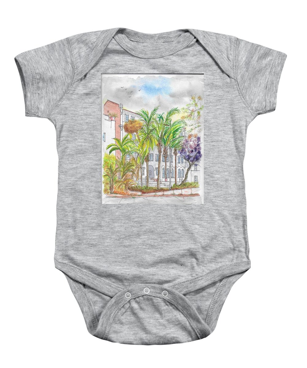 Casa Real Baby Onesie featuring the painting Casa Real in West Hollywood, California by Carlos G Groppa
