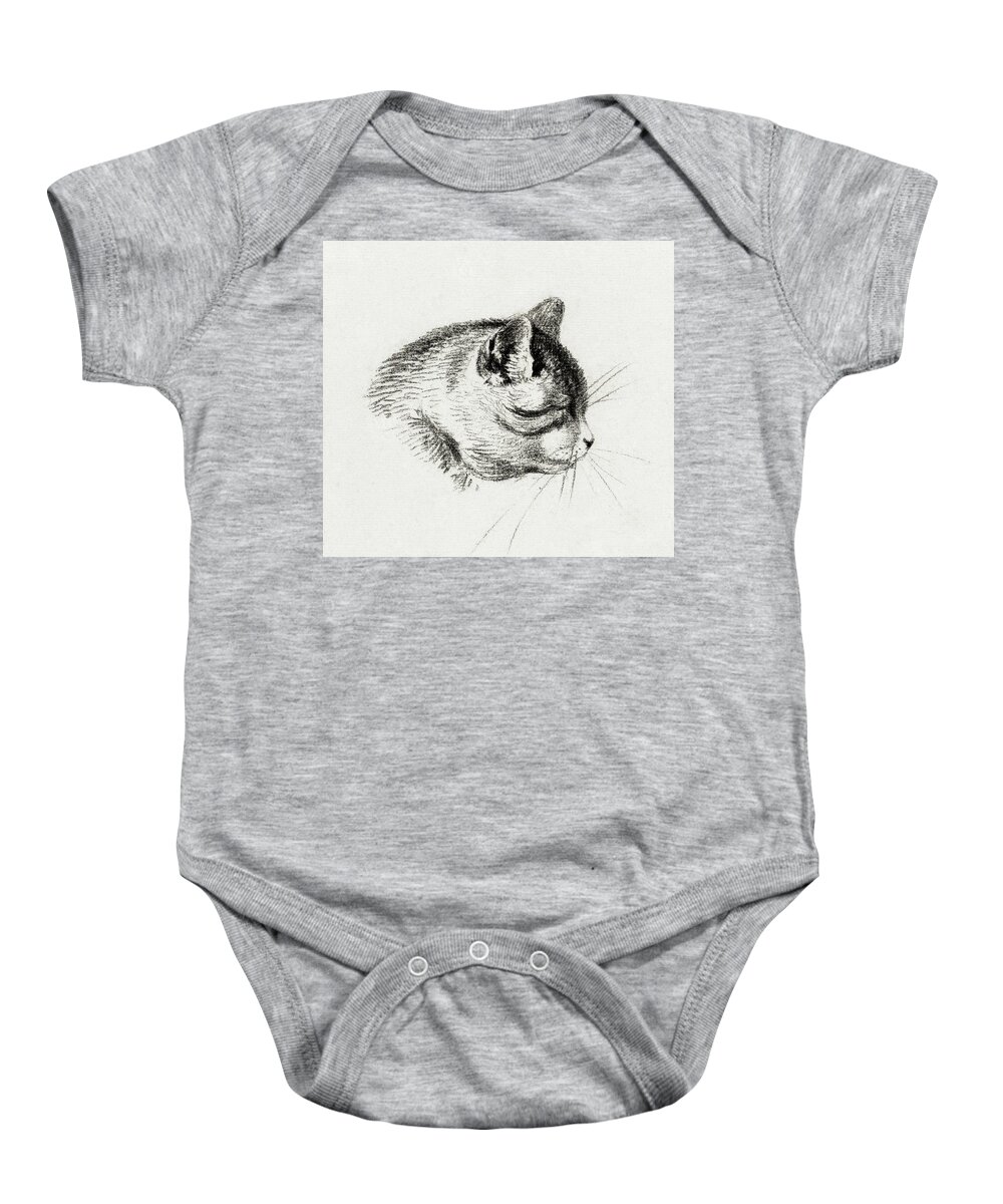 Animal Baby Onesie featuring the drawing Cat Drawing 11 by Jean Bernard 1800 by Movie Poster Prints