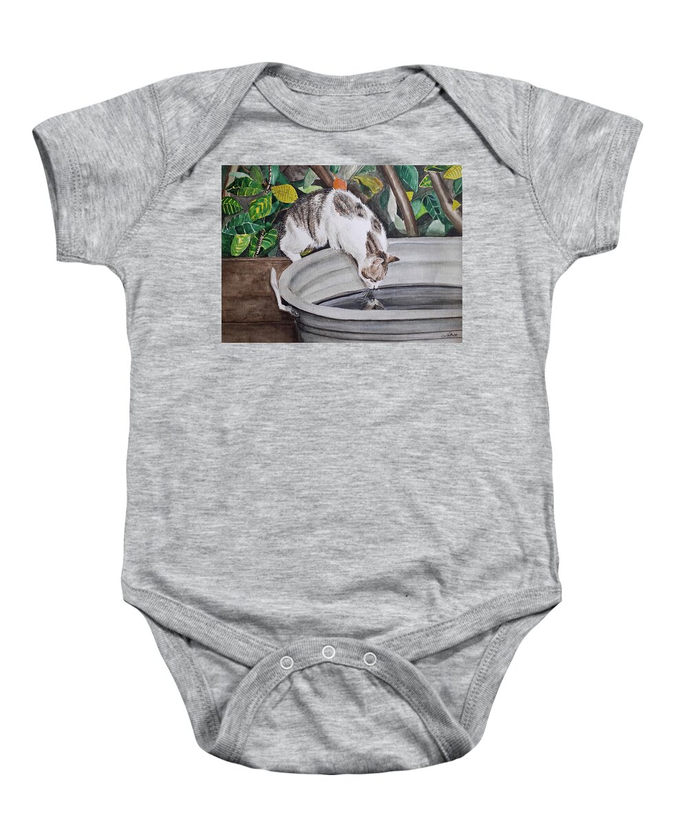 Cat Baby Onesie featuring the drawing Summer time by Carolina Prieto Moreno