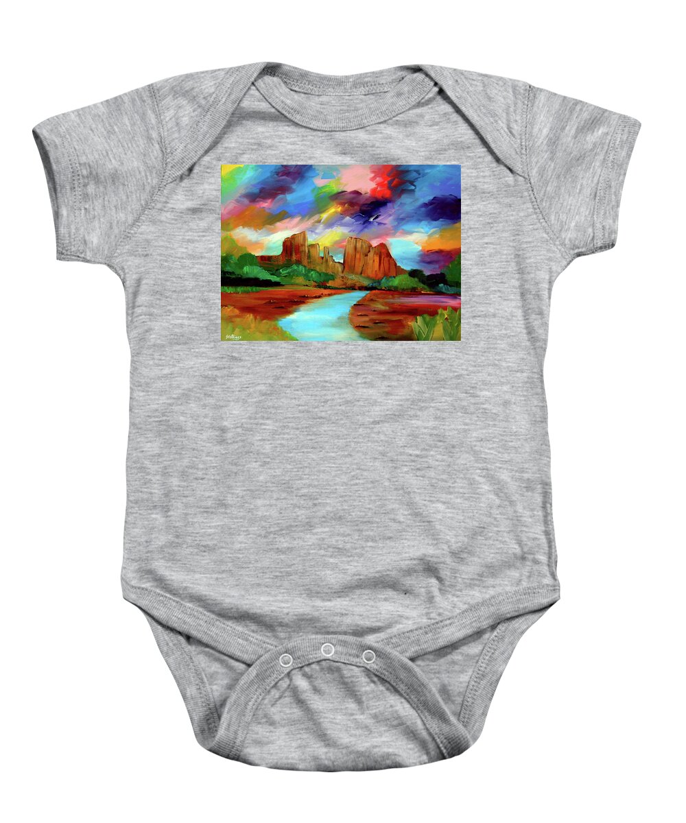 Landscape Baby Onesie featuring the painting Cathedral Glory by Jim Stallings