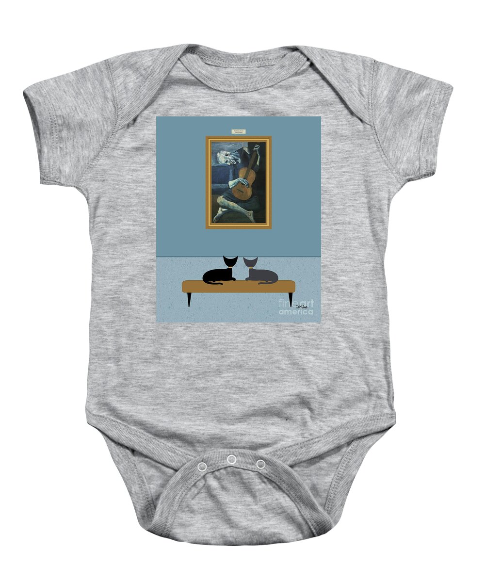 Black Cat Baby Onesie featuring the digital art Cats Admire Picasso Old Guitarist by Donna Mibus