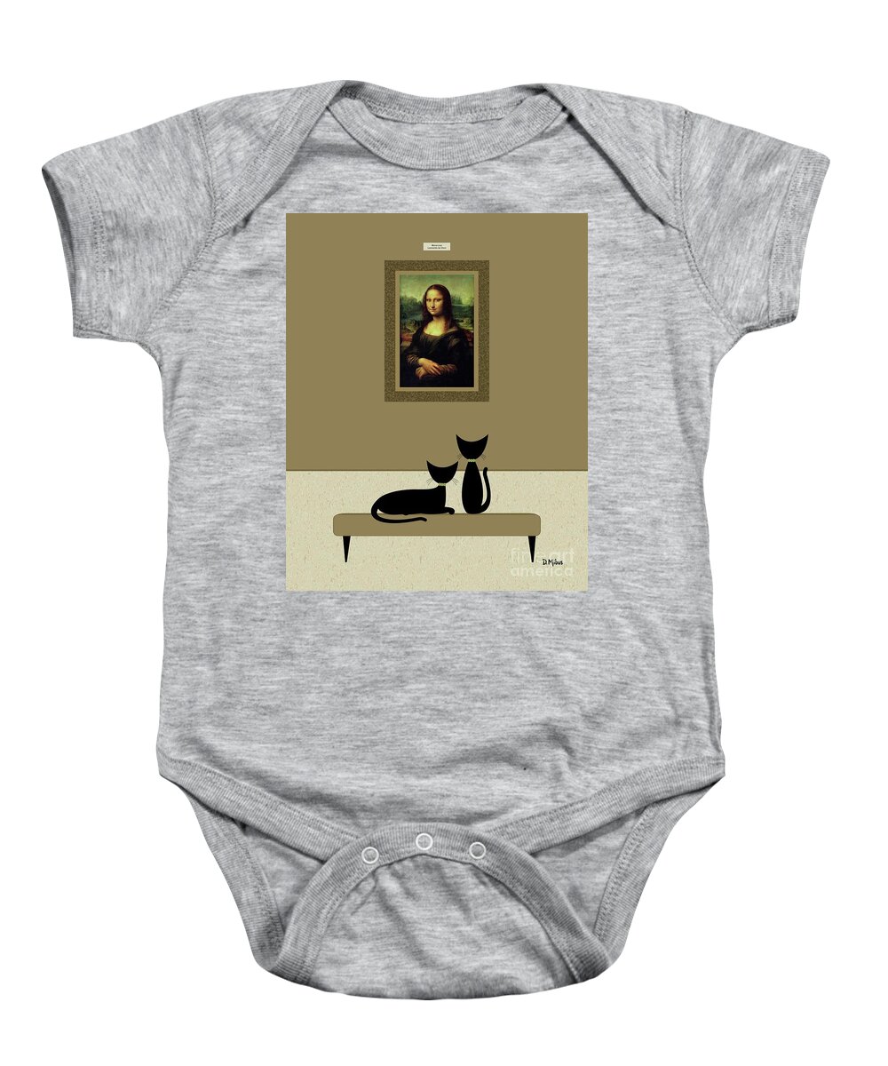 Cats Visit Art Museum Baby Onesie featuring the digital art Cats Admire the Mona Lisa by Donna Mibus