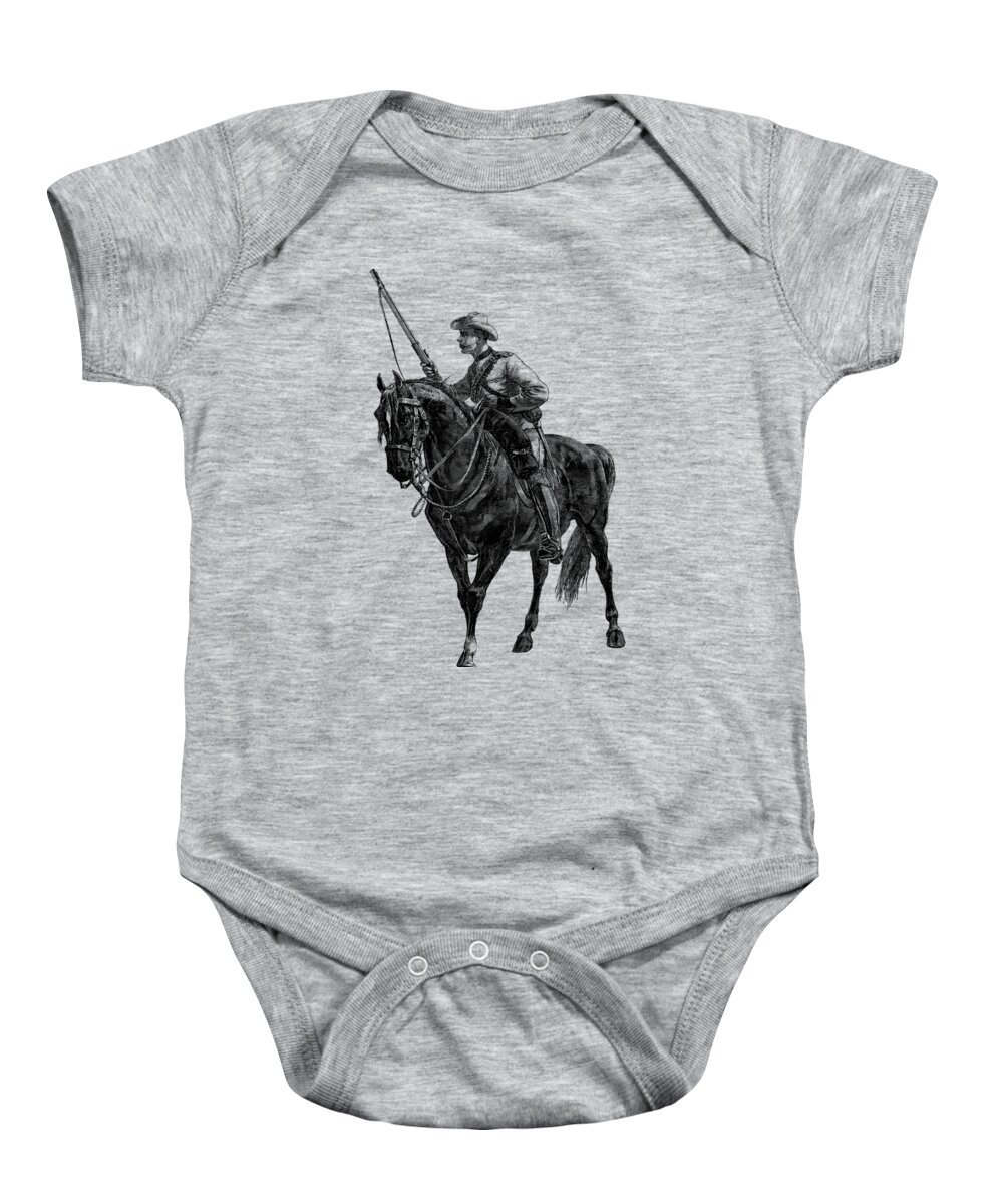 Cavalry Baby Onesie featuring the digital art Cavalryman and horse by Madame Memento