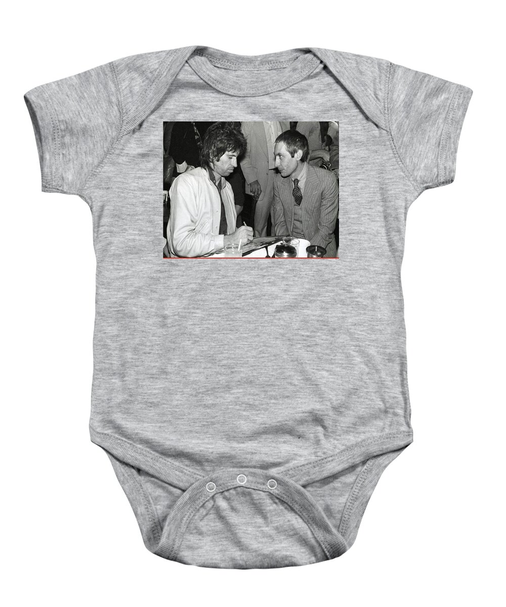 Charlie Watts Baby Onesie featuring the photograph Charlie and Richards Autographing by Imagery-at- Work