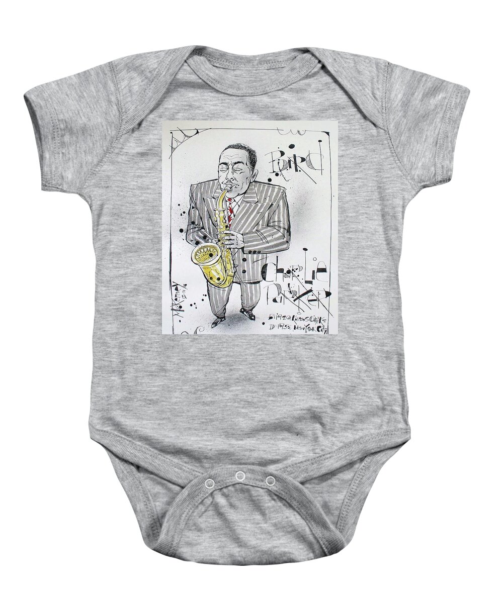  Baby Onesie featuring the drawing Charlie Parker by Phil Mckenney