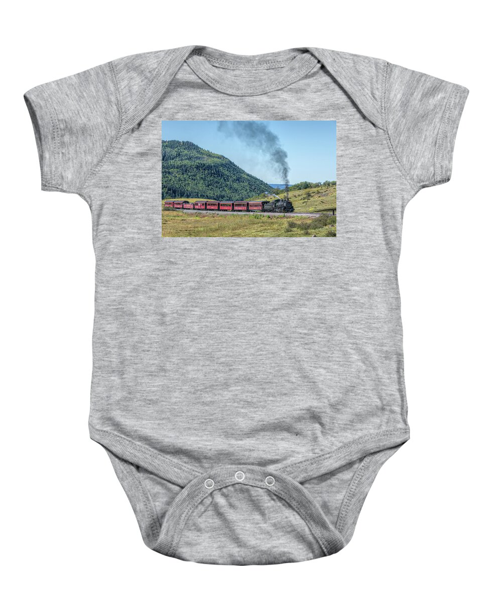 Chama Baby Onesie featuring the photograph Chasing the Cumbres and Toltec by Debra Martz