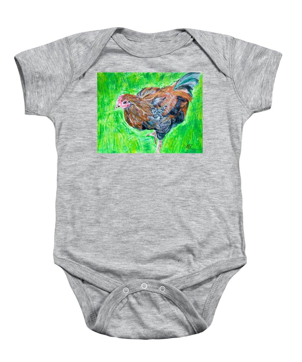 Hen Baby Onesie featuring the painting Chicken by Melody Fowler