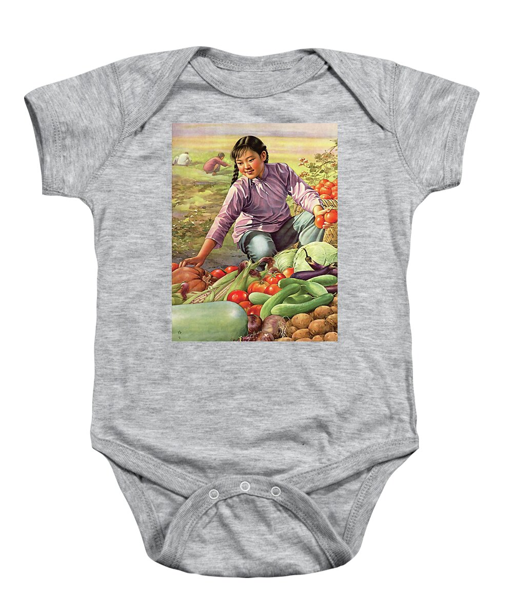 China Baby Onesie featuring the digital art Chinese Girl on a Farm by Long Shot