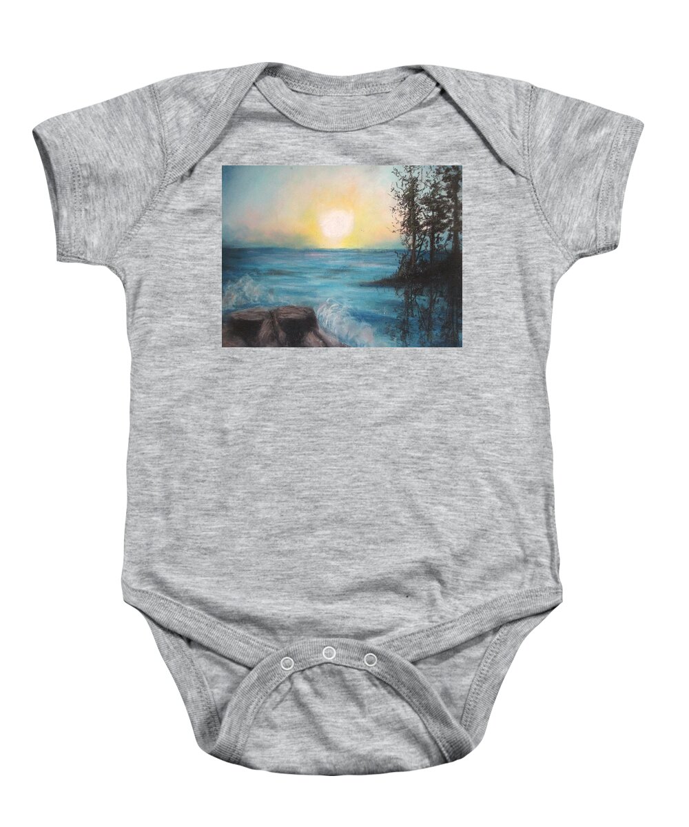 Sunset Baby Onesie featuring the painting Chromatic Sea by Jen Shearer
