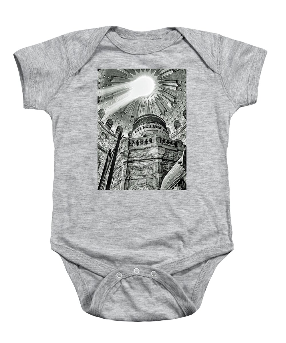 Black And White Baby Onesie featuring the photograph Church of the Holy Sepulchre by Tom Watkins PVminer pixs