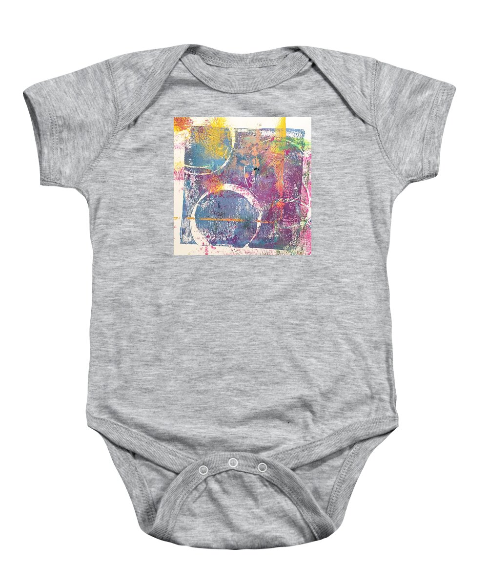 Circle Baby Onesie featuring the mixed media Blue Pink Circle Abstract Print by Joanne Herrmann