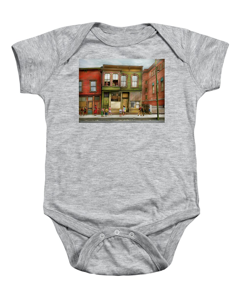 Chicago Baby Onesie featuring the photograph City - Chicago, IL - A unique angle at life 1941 by Mike Savad