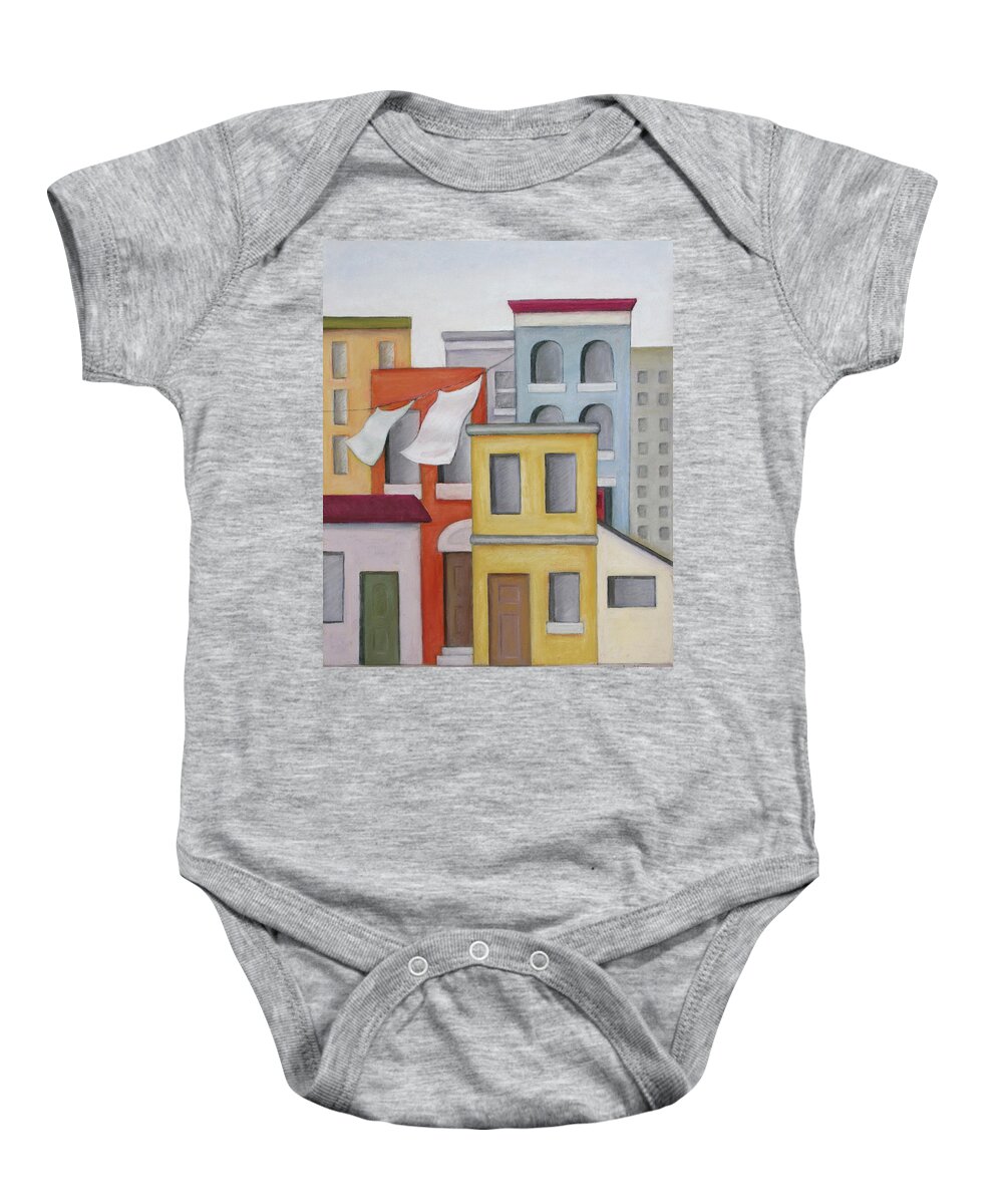 Cityscape Baby Onesie featuring the pastel City Street by MaryJo Clark