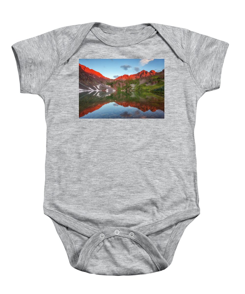 Clear Lake Baby Onesie featuring the photograph Clear Lake Alpenglow by Darren White