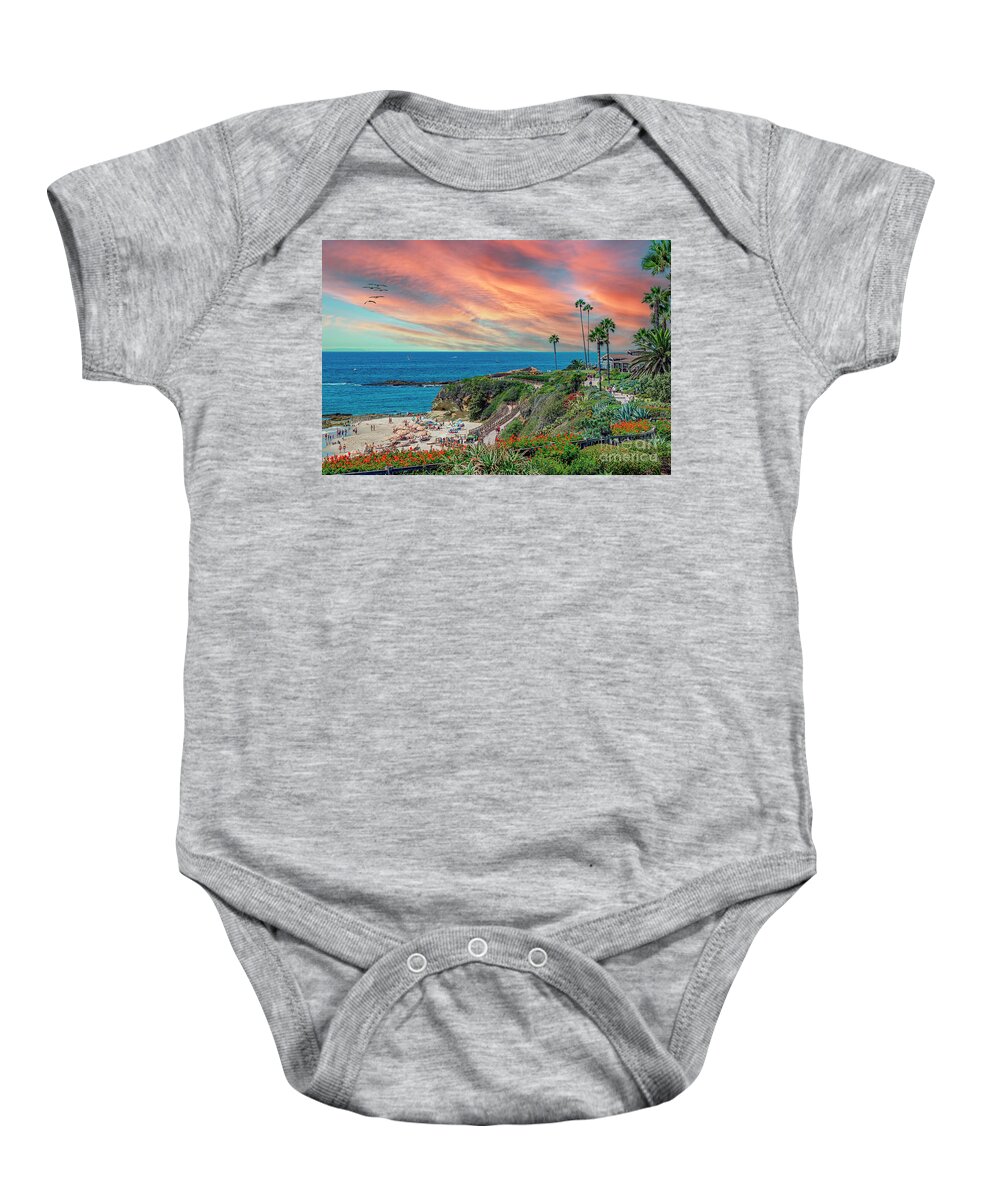 Laguna Beach Baby Onesie featuring the photograph Cliffs Beach Sunset Sea by David Zanzinger