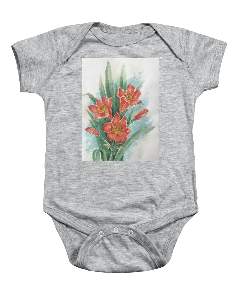 Clivia Baby Onesie featuring the painting Clivia by Milly Tseng