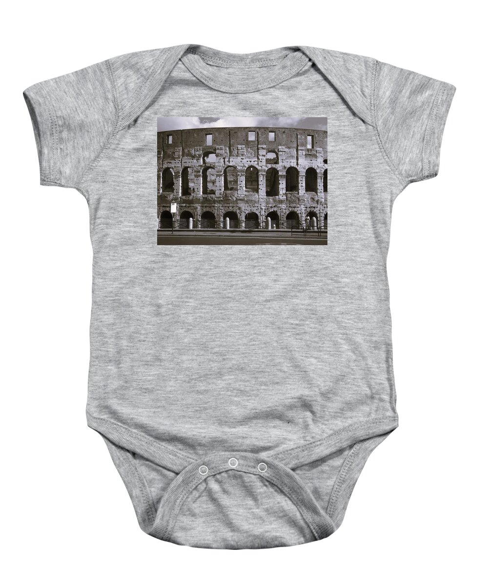 Rome Baby Onesie featuring the photograph Coliseum BW by Lisa Mutch