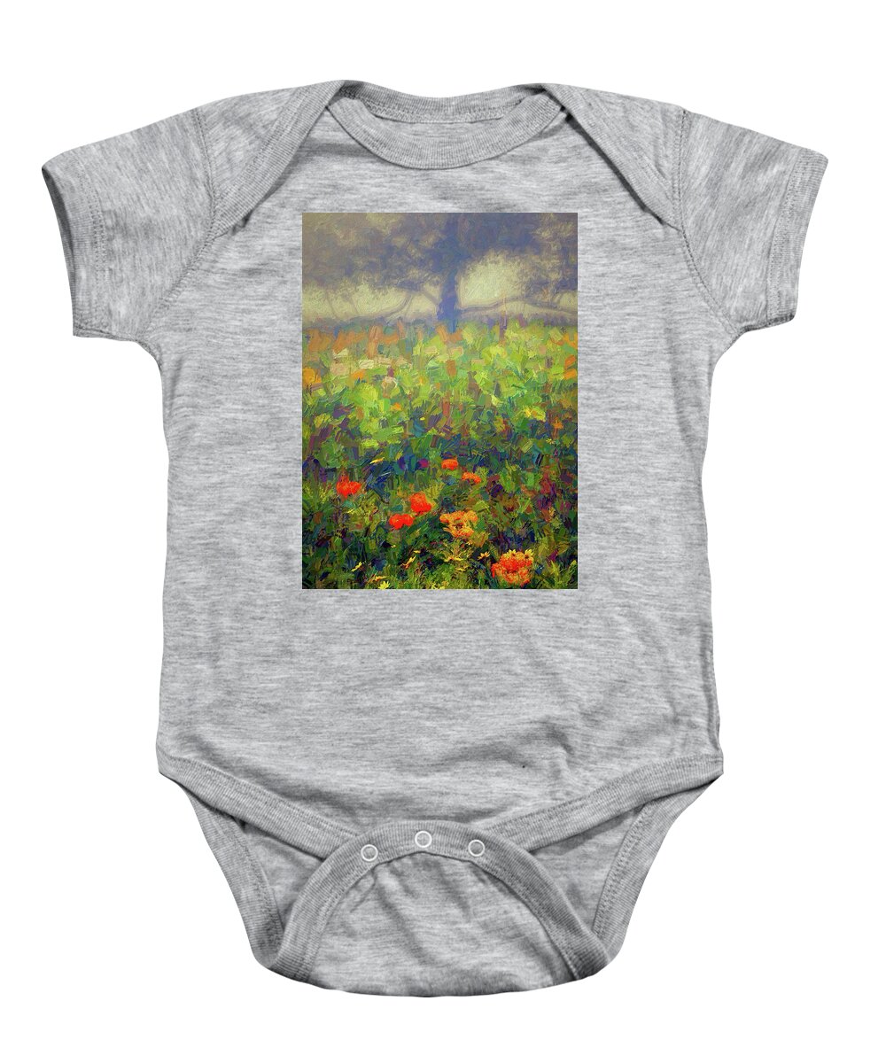 North Carolina Baby Onesie featuring the painting Color Thru the Fog ap by Dan Carmichael