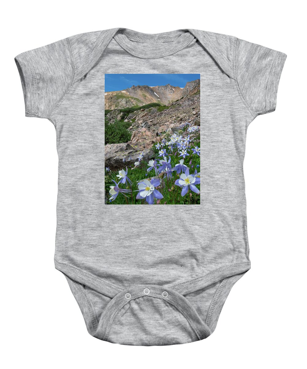 Colorado Baby Onesie featuring the photograph Colorado Columbine in the Alpine by Cascade Colors