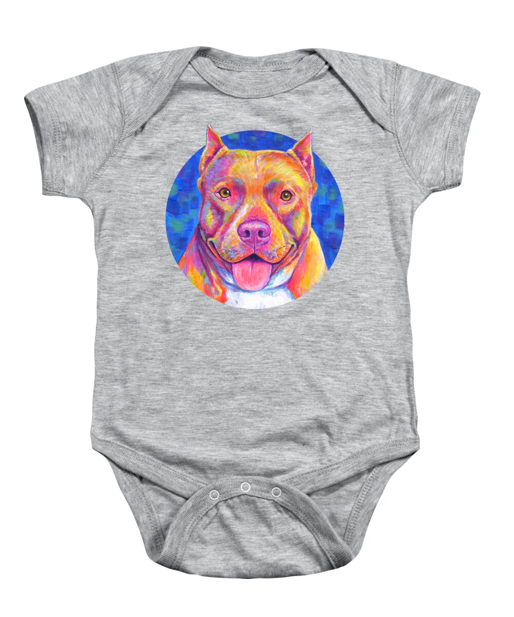 Pitbull Baby Onesie featuring the painting Colorful Pitbull Dog by Rebecca Wang