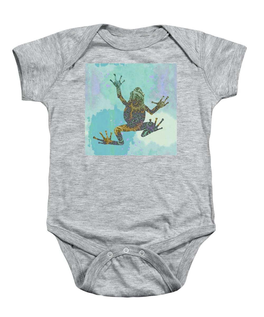 Colorful Baby Onesie featuring the mixed media Colorful Tree Frog-Fractal Watercolor Fusion Art by Shelli Fitzpatrick