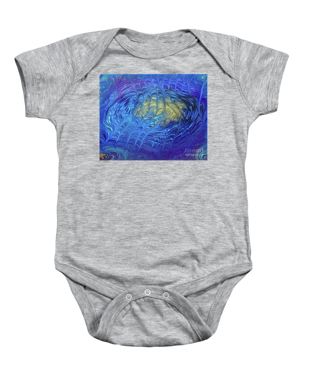 Poured Acrylic Baby Onesie featuring the painting Combing the Golden Fleece by Lucy Arnold