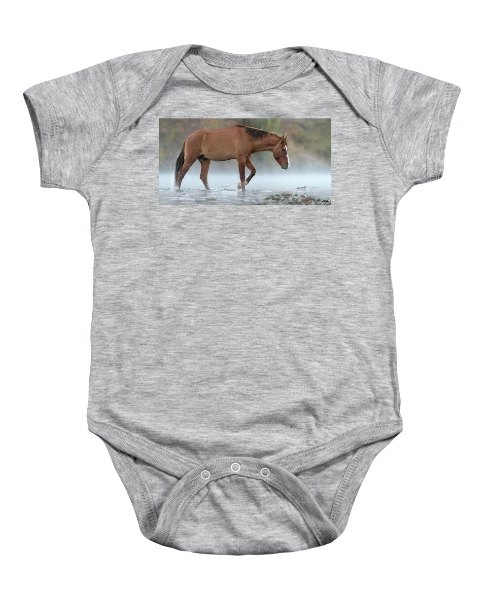 Stallion Baby Onesie featuring the photograph Cool Crossing. by Paul Martin