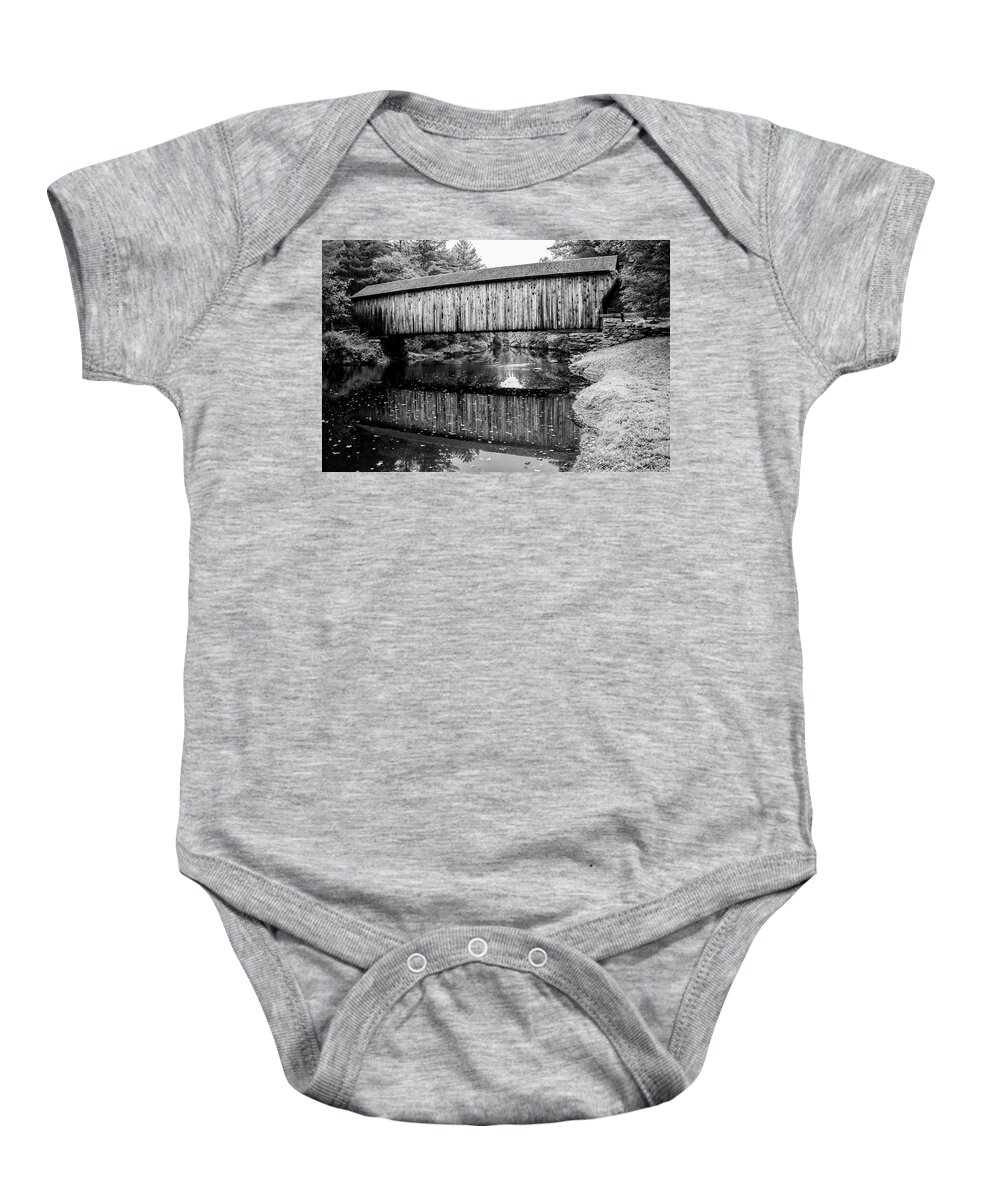 Corbin Bridge Baby Onesie featuring the photograph Corbin Bridge Black and White by Robert Stanhope