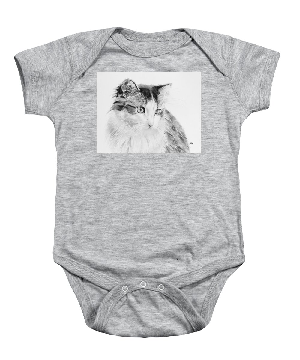 Cat Baby Onesie featuring the drawing Cordova by Gigi Dequanne