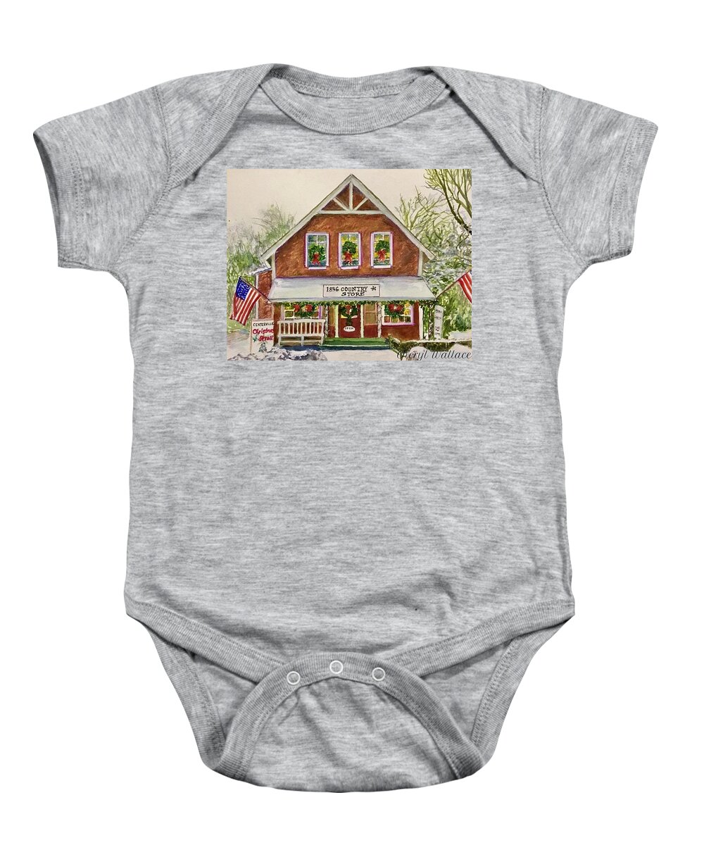 Centerville Baby Onesie featuring the painting Country Christmas by Cheryl Wallace