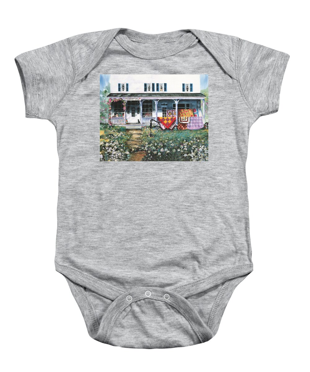 Country Store Baby Onesie featuring the painting Country Store Quilts by Diane Phalen