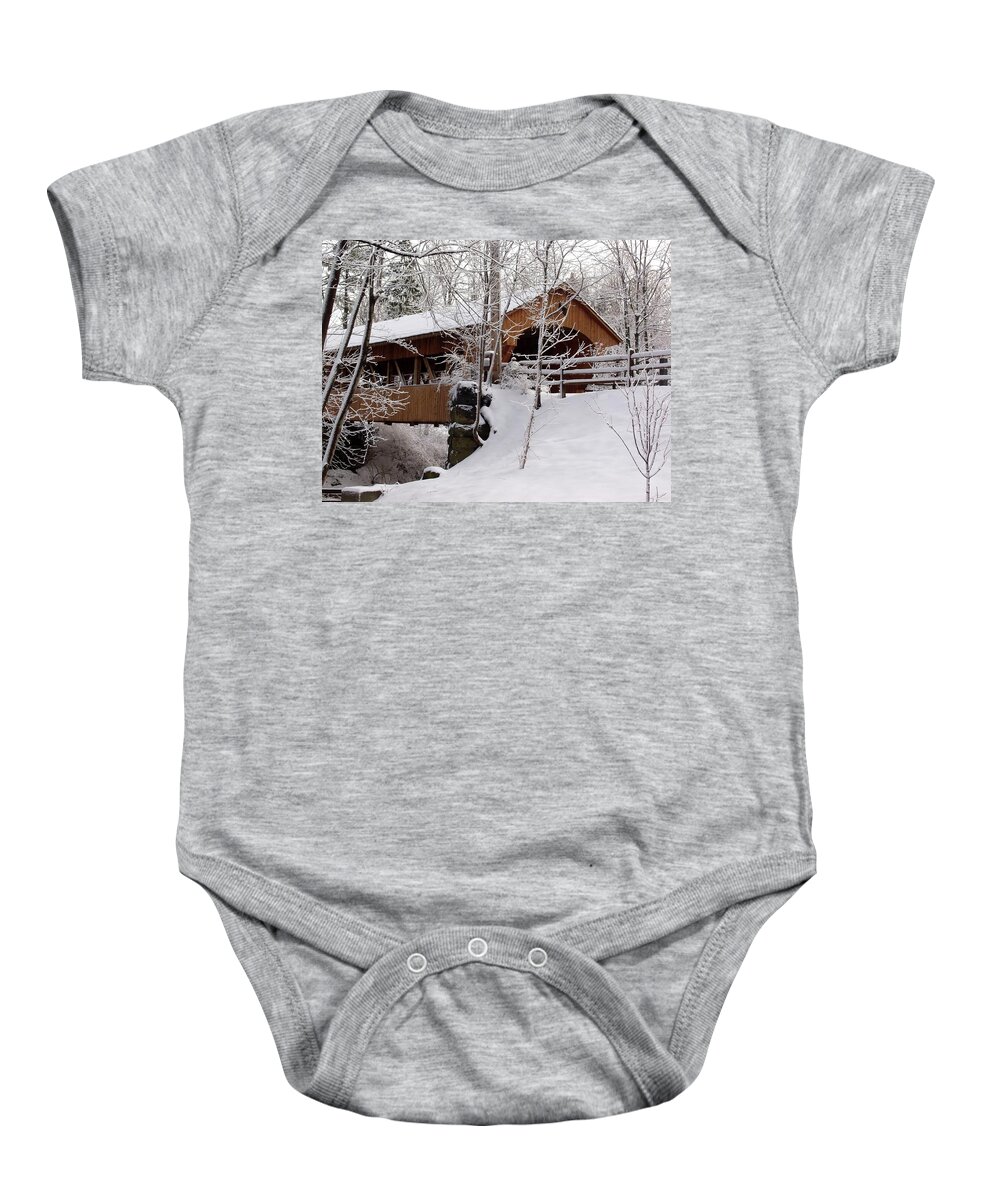 Covered Bridge Baby Onesie featuring the photograph Covered Bridge At Olmsted Falls - 2 by Mark Madere