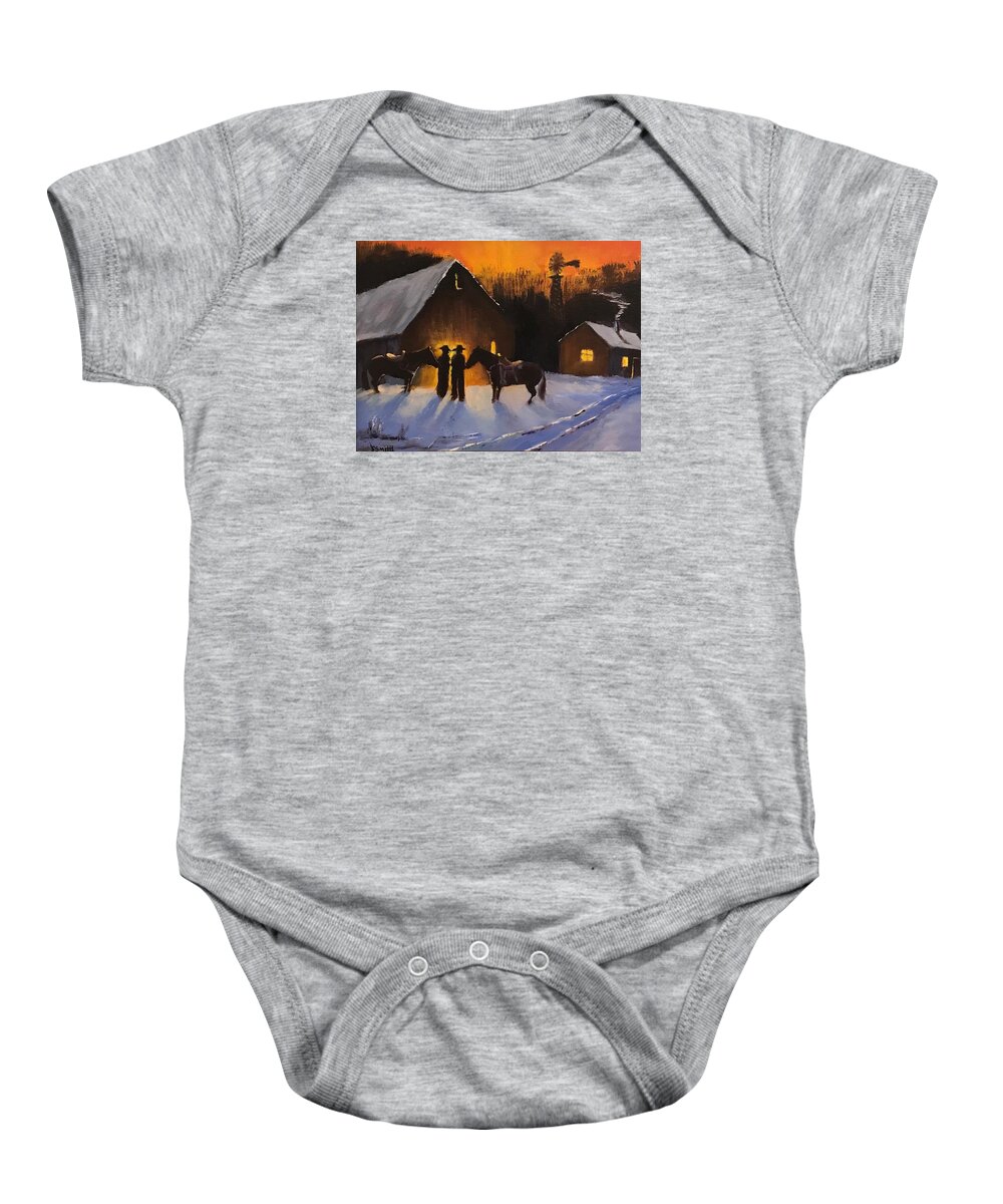 Cowboys Baby Onesie featuring the painting Cowboys Evening by Shawn Smith