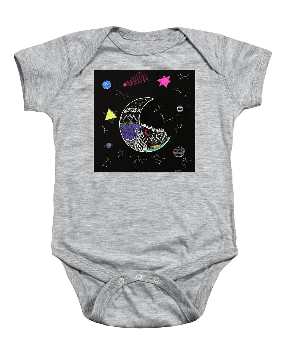 Moon Baby Onesie featuring the drawing Crescent Moon Fantasy by Branwen Drew