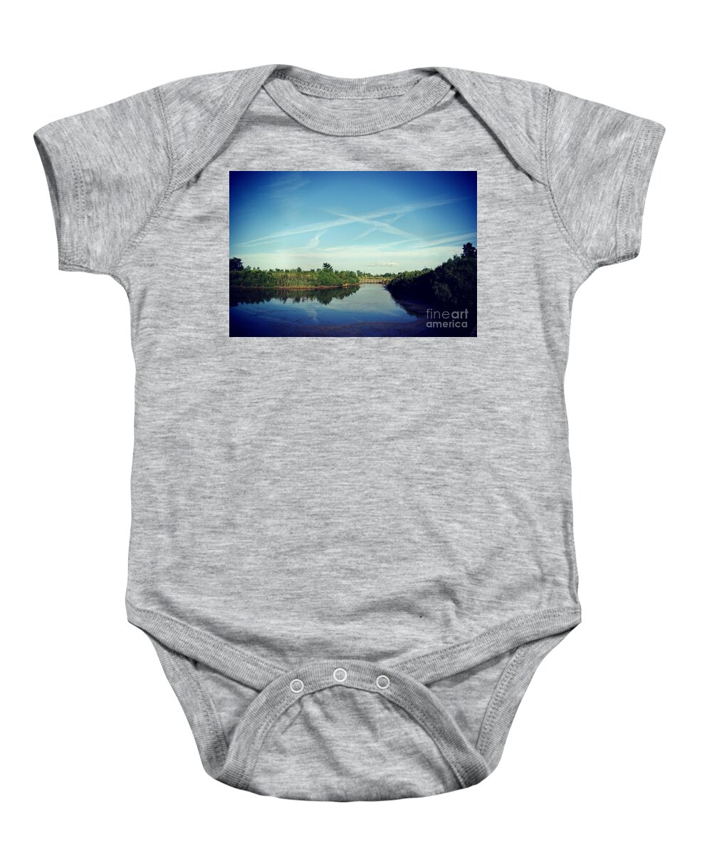 Landscape Baby Onesie featuring the photograph Cross Patterns Sky by Frank J Casella